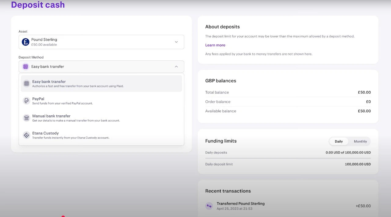 Kraken deposit options
