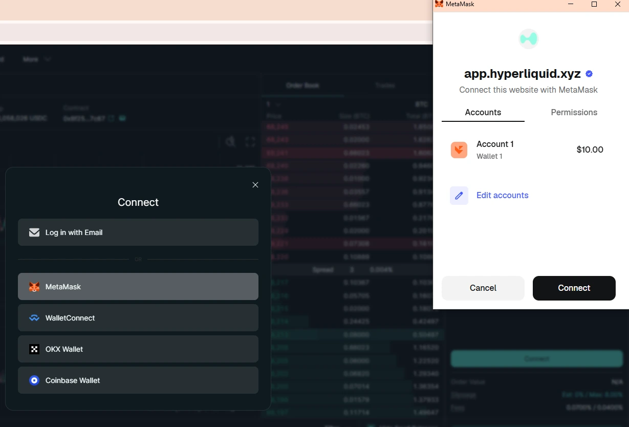 Wallet connection approval prompt (Default Wallet)
