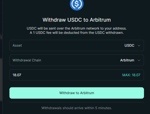 Withdraw USDC to Arbitrum form
